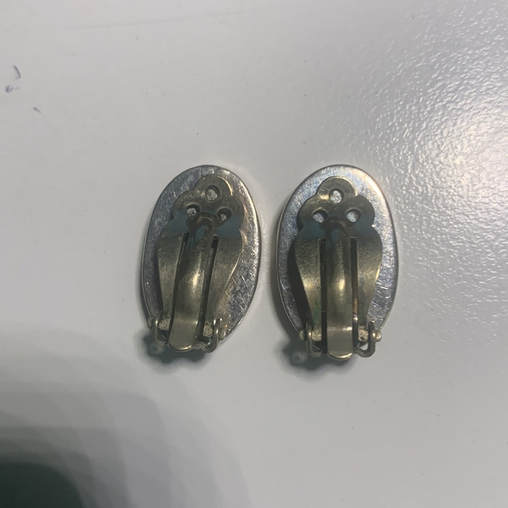 Vintage signed TE-50 Mexico sterling silver malachite inland clip on earrings - Picture 5 of 7